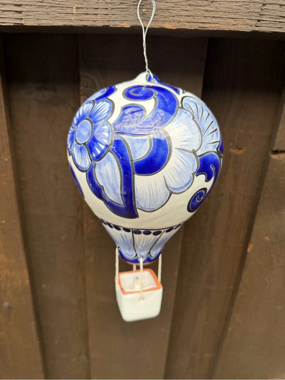 Blue and White Talavera Hot Air Balloon Hanging Accent - Decorative Home Accent